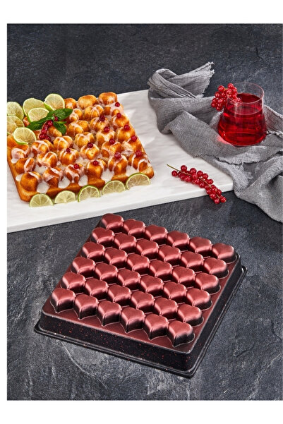 LAVONNI Amore 36 Bölmeli Kalpli Kek Kalıbı Yapışmaz Granit Kaplama Kırmızı