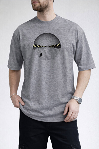 caddekombin Tricou gri pentru bărbați, cu tematică montană și acvatică, cu de...