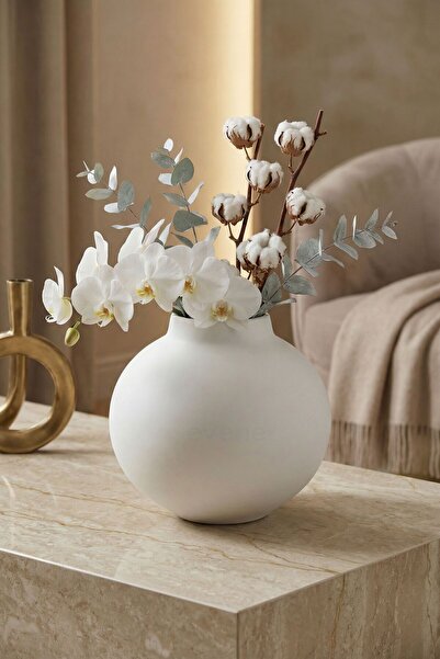YAYBOX Dekoratif Vazo El Yapımı Beyaz Renk Topik Model