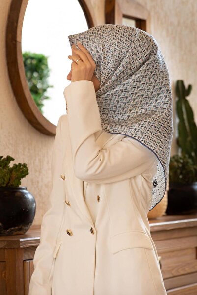 Vissona 100% حرير مخطط بنمط مخطط باللون الأزرق الداكن - رمادي اللون 90x90 وشا...