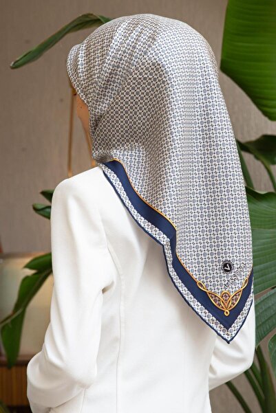 Vissona 100% mătase twill cu model mic de motive - culoare crem - culoare ble...