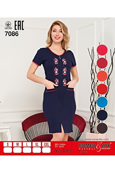 ROMEO LİFE Γυναικείο βαμβακερό ύφασμα Lycra κοντομάνικο φόρεμα με φερμουάρ 7086