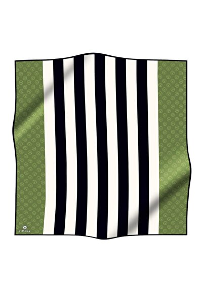 Vissona 100% keper Svila monogram traka D Sa deznom crna - kaki boja 90x90 ša...