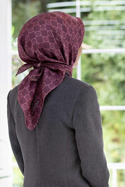 Vissona % 57 İPEK % 43 VİSKON Twill İpek Monogram Desenli Gül Kurusu Renkli 9...