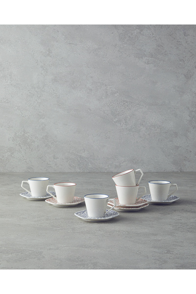 English Home Evie Bone Porselen 12 Parça 6 Kişilik Kahve Fincan Takımı Turunc...