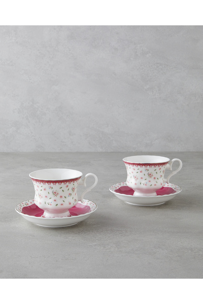 English Home Florana New Bone China 4 Piece 2 Person Tea Cup Set 220 ml Dark ...