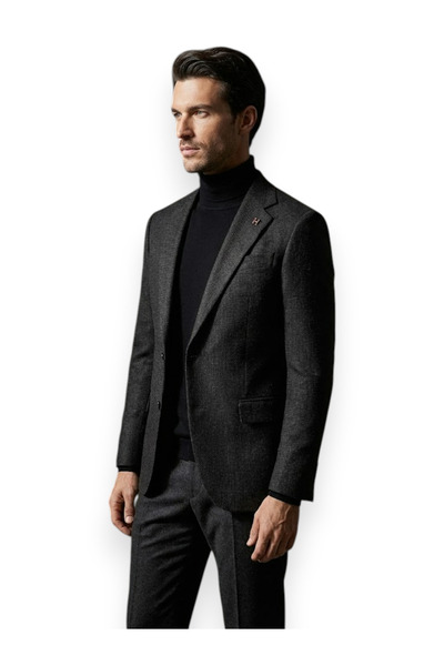 HERMOSE Black Textured Modern Fit Single Button Jacket