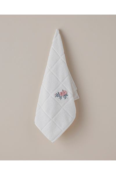 English Home Floral Check Pamuk Yüz Havlusu 50x80 cm Beyaz