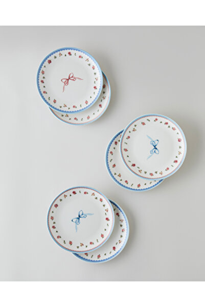 English Home طبق كيك بورسلين من ميز، 6 قطع، 19 سم، ملون