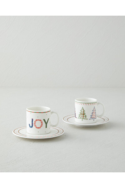 English Home Wishful Bone Porcelain 4 Piece Coffee Cup Set for 2 People 90 ml...