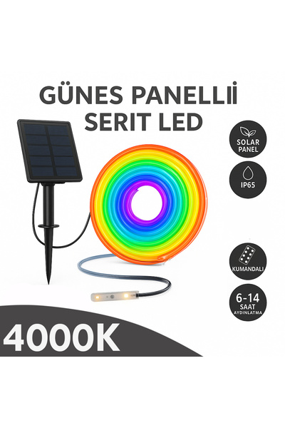 Merwish Güneş Enerjili 4000K Şerit LED Işık – IP65 Su Geçirmez Bahçe Ağaç Çit...