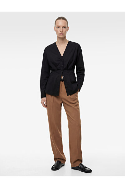 Koton Cotton Long Sleeve Buttoned V-Neck Shirt