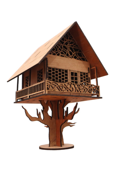 ALGWOOD Ahşap Dağ Evi Puzzle Maket - 26x15x14cm