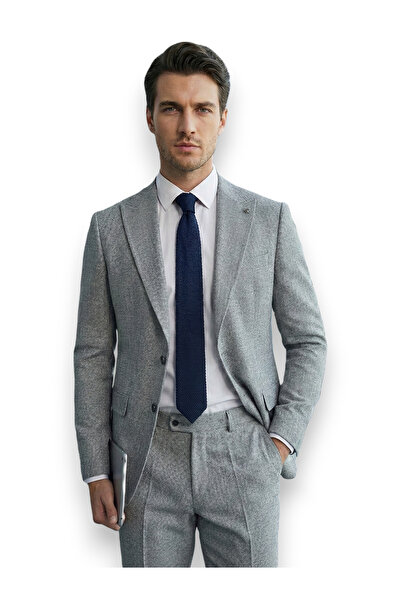 HERMOSE أساسي |   بدلة من الكتان الرمادي الحجري ذات الملمس الحجري