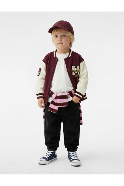 Koton Long Sleeve Pocketed Color Contrast Printed Oversize College Collar Bom...