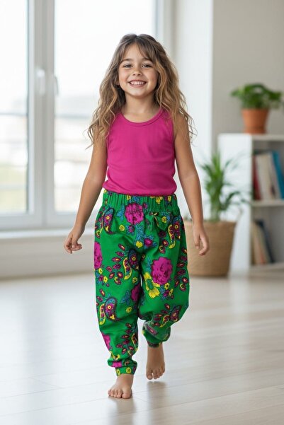 MODA Çiçek Desenli Cepli Kız Çocuk Şalvar