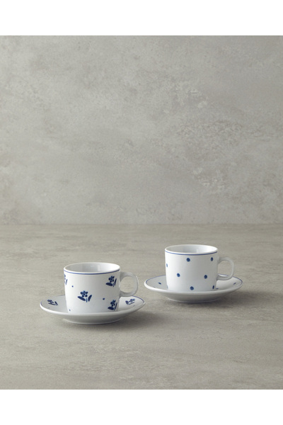 English Home طقم فناجين قهوة بورسلين 4 قطع لشخصين باللون الأزرق الداكن من فلا...