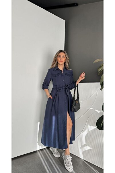 EGZOTİK ASORTİK Rochie cămașă cu curea și detaliu brodat la buzunar