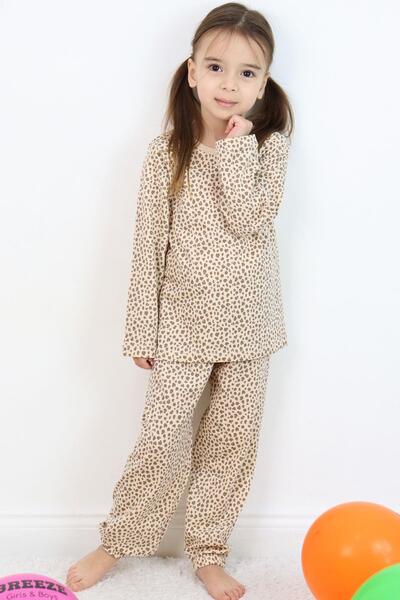 Breeze Set pijama pentru fete imprimeu leopard 4-8 ani, bej