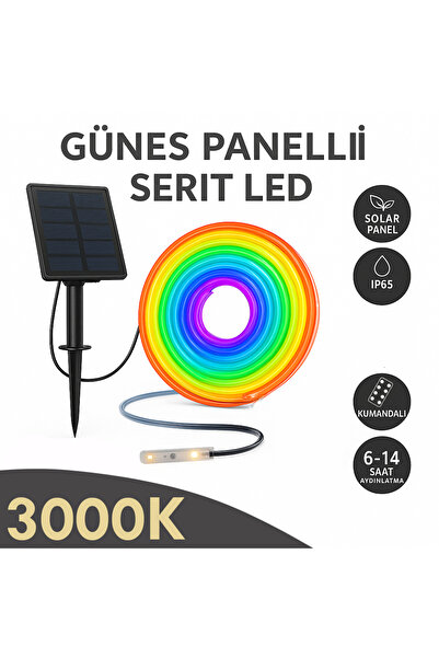 Merwish Güneş Enerjili 3000K Şerit LED Işık – Kumandalı, IP65 Su Geçirmez Bah...