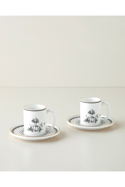 English Home Set de cești de cafea din porțelan alb chic, 4 piese, pentru 2 p...