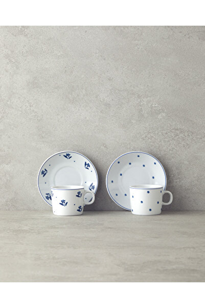 English Home طقم فناجين قهوة بورسلين 4 قطع لشخصين باللون الأزرق الداكن من فلا...