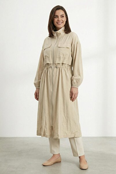 Puane Kadın Cepli ve Ayarlanabilir Bel Detaylı Mevsimlik Kap-15255CAP - BEIGE