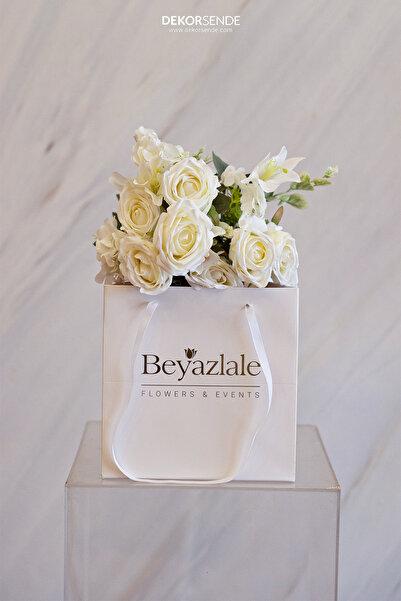 Dekorsende Veštački buket ruža, ljiljana i hortenzije, beli, 43 cm