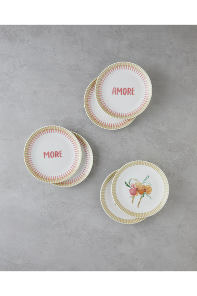 English Home طقم كيك أموري بورسلين 6 قطع 19 سم وردي - أخضر