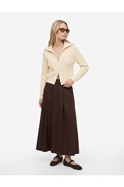 Koton Uzun Kollu Dik Devrik Yaka Fermuarlı Triko Hırka