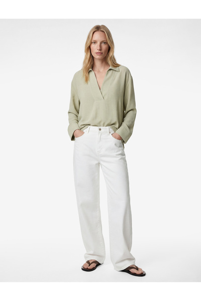 Koton Bluză Aerobin din țesătură cu mânecă lungă și guler în V