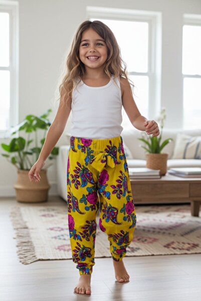 MODA Çiçek Desenli Cepli Kız Çocuk Şalvar