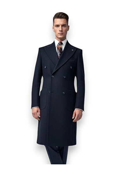 HERMOSE Couture |   Deep Navy Blue Double-Breasted Coat