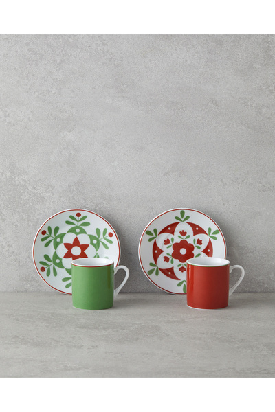 English Home Vivy Porselen 4 Parça 2 Kişilik Kahve Fincan Takımı 80 ml Bordo-...