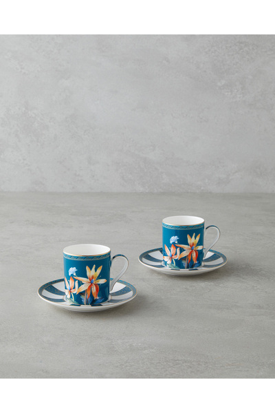 English Home Emberlyn New Bone China 4 Piece 2 Person Coffee Cup Set 90 ml Blue