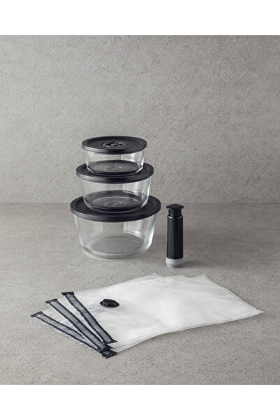 English Home Vacuum Pro Lock 7 Parça Vakum Cihazlı Cam Saklama Kabı Siyah