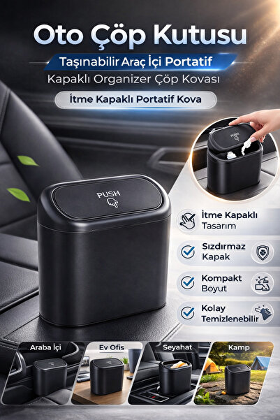 Manosta سلة مهملات السيارات المحمولة داخل السيارة مع غطاء منظم سلة المهملات د...