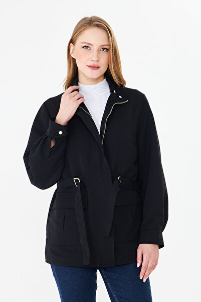 PIQUE Women's coat stand collar comfortable fit medium length trench coat