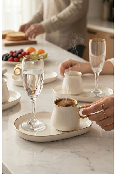 Carmen Soft 6 Kişilik Oval Sunum Tabaklı Kahve Fincanı