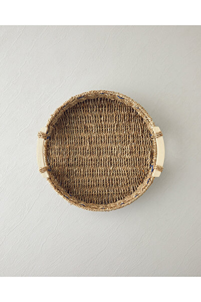 English Home Savanna Hasır Tepsi 32 cm Mavi-Bej