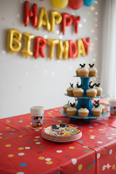 Deniz Party Store Mickey Mause Tabak Bardak Seti 8 Kişilik