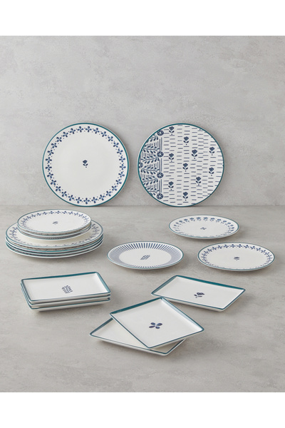 English Home Wells Porselen Kahvaltı ve Sunum Seti 18 Parça 6 Kişilik Mavi