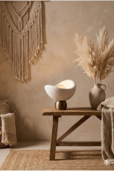 Storizaa Luna Design Table Lamp with Gold Detailed Lampshade, Soft Amber Ligh...