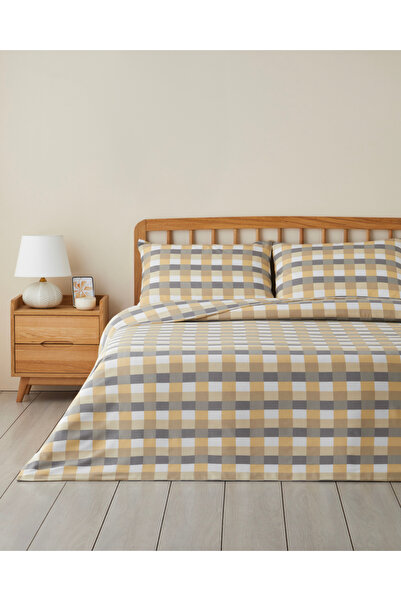 English Home Σετ Παπλωματοθήκης Cuby Easy-Iron Διπλό 200x220 cm Γκρι-Μουσταρδί