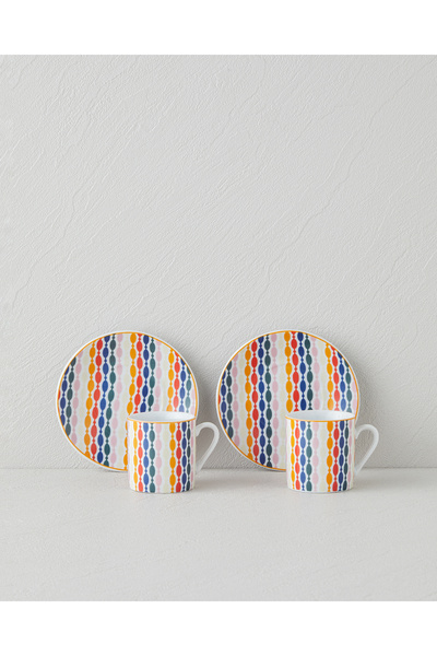 English Home Feliz Porselen 4 Parça 2 Kişilik Kahve Fincan Takımı 80 ml Renkli