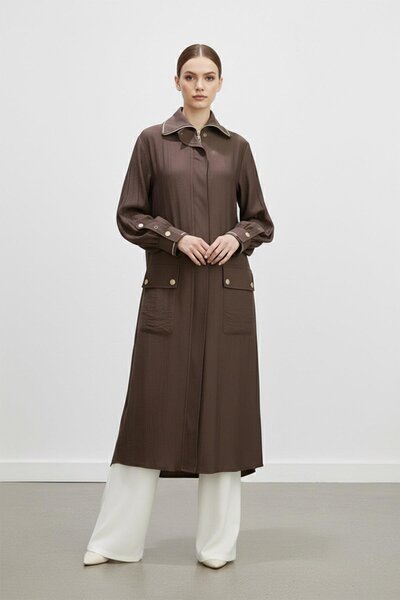 Puane Collar with Pockets Long Cap-15256 - Brown