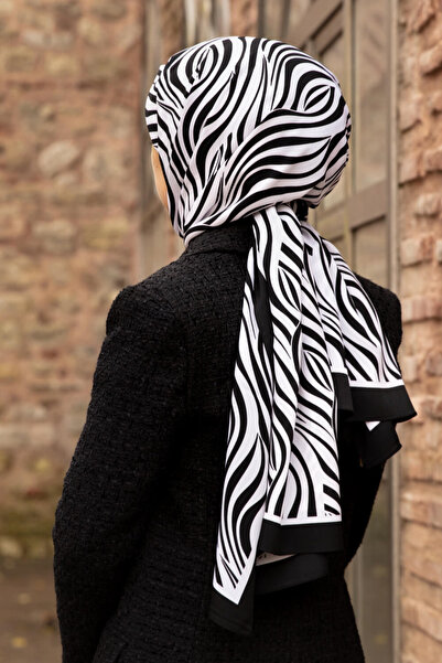 Vissona LÜKS MEDİNE İPEĞİ GEOMETRİK DESENLİ SİYAH - BEYAZ RENKLİ 75X195 KIRIŞ...