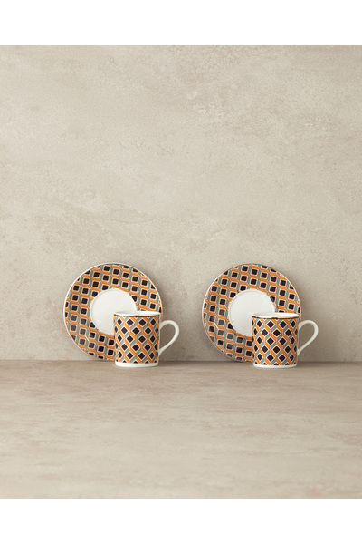 English Home Modern Cube Bone Porcelain Coffee Cup Set 4 Pieces 2 Person Yellow