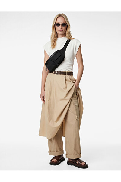 Koton Cotton Draped Cap Sleeve High Neck T-Shirt