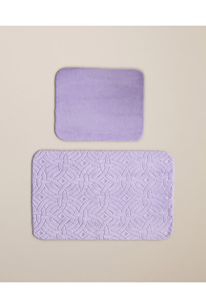 English Home Wavelet Kaydırmaz Taban Banyo Paspası Seti 60x100 cm + 50x60 cm Mor